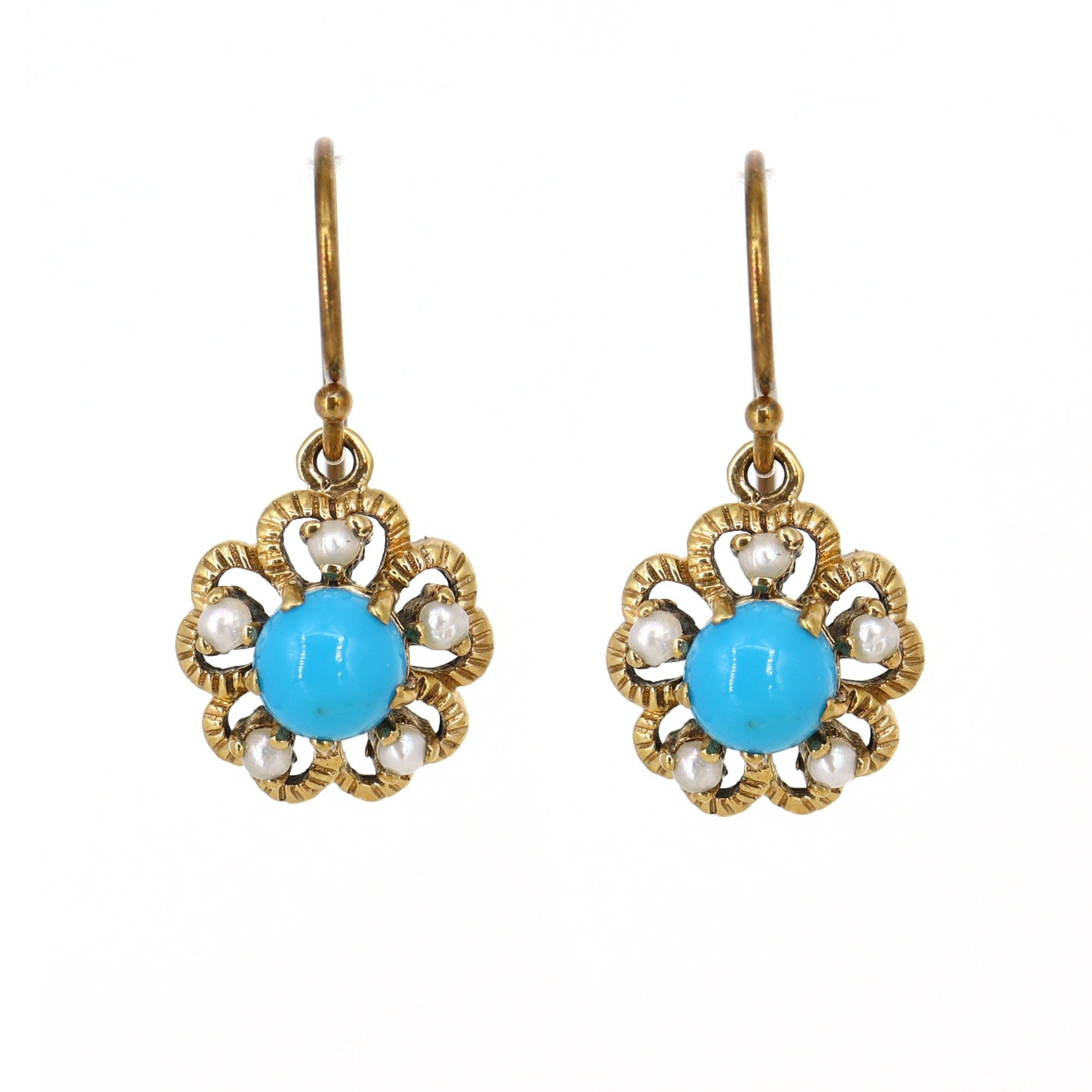 Tiny Pearl Blue Turquoise Yellow Earring Gold