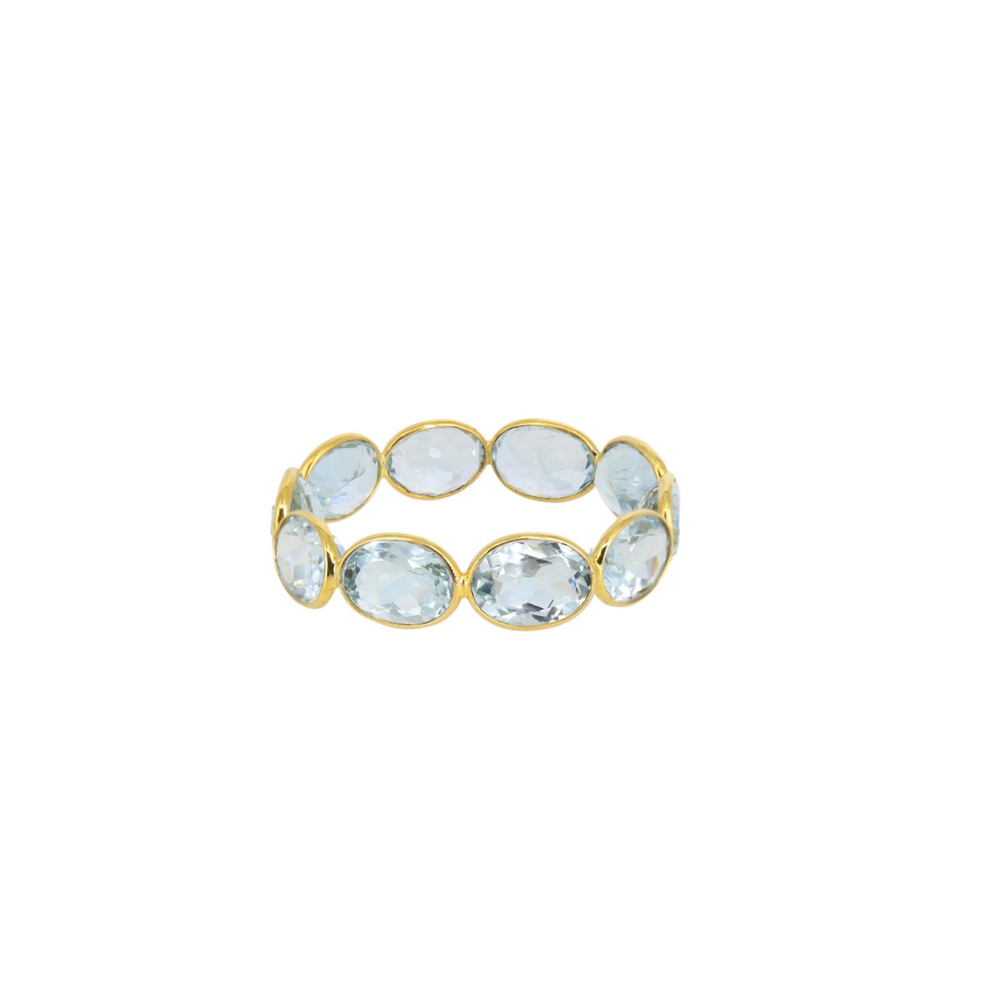 Aquamarine Stone Full Eternity Bezel Wedding Band Yellow Stackable Band Matching Band / Him 18K Gold