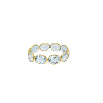 Aquamarine Stone Full Eternity Bezel Wedding Band Yellow Stackable Band Matching Band / Him 18K Gold