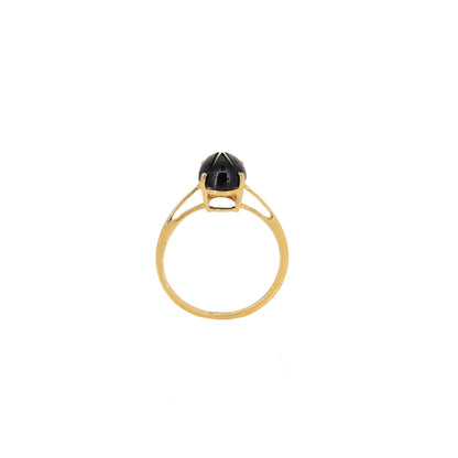 Yellow Oval Shaped Cabochon Black Star Or Star India Semi Precious Gemstone Ring 14K Gold