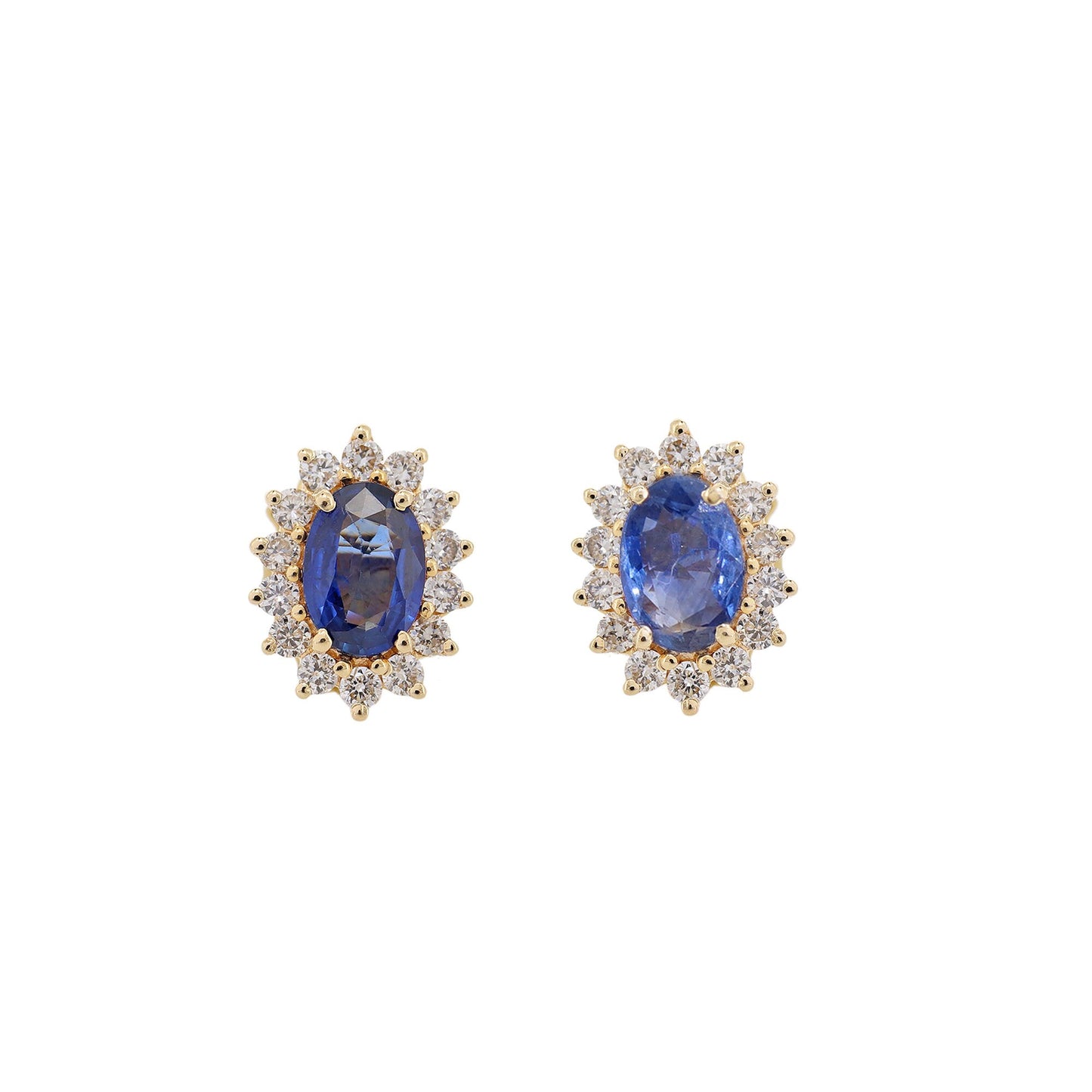Yellow Blue Sapphire Studs Earring 14K Gold
