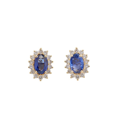 Yellow Blue Sapphire Studs Earring 14K Gold