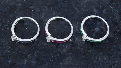 Marquise Cut Emerald Ruby Sapphire Ring Silver