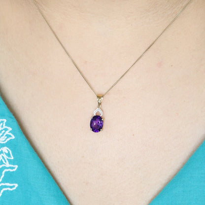 Vintage Amethyst Solitaire Pendant 14K Gold