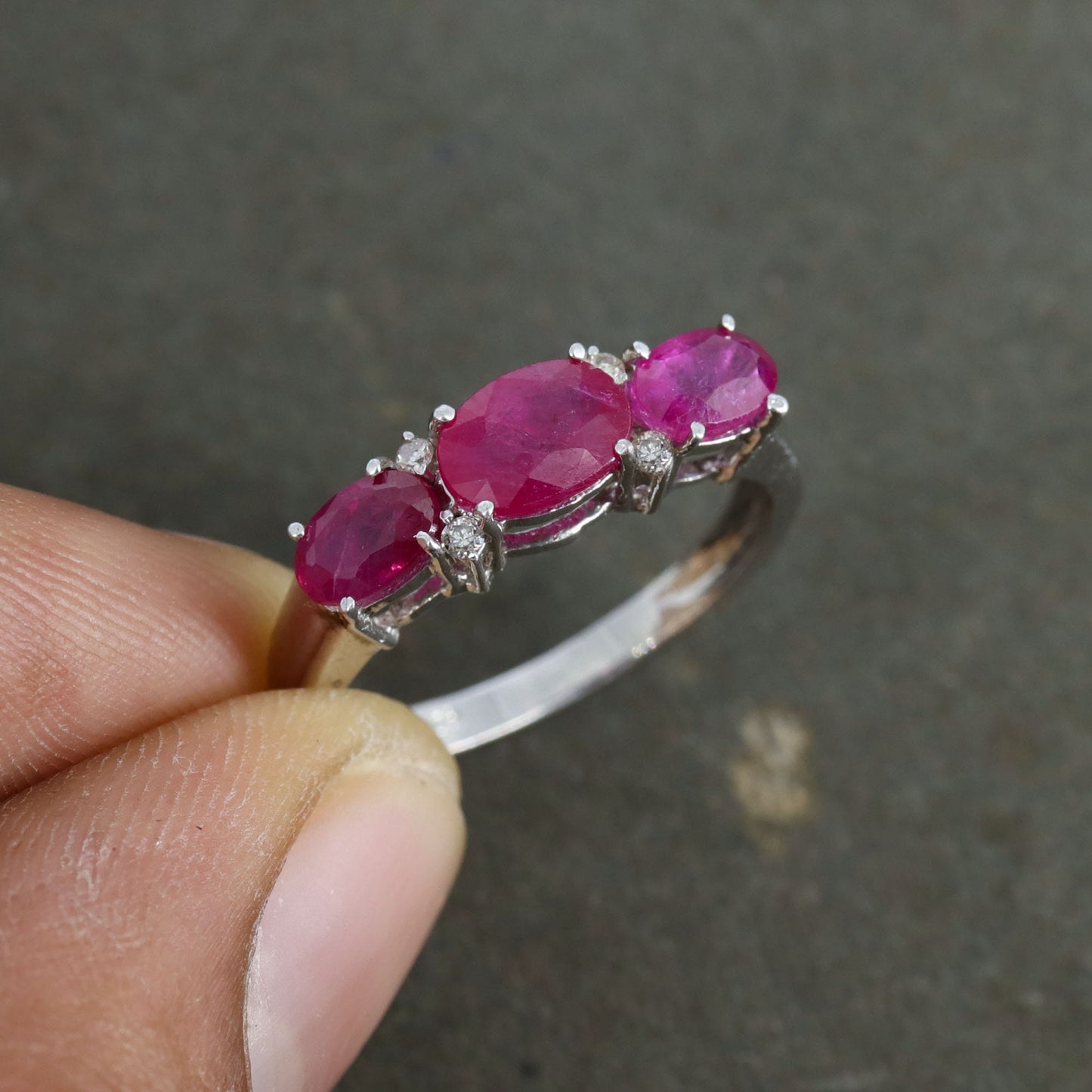 Ruby Three Stone Ring Silver