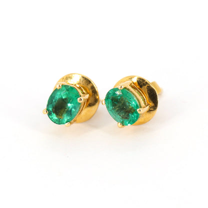 Emerald Studs Daily Wear Push Back Studs Emerald Earring 18K Gold