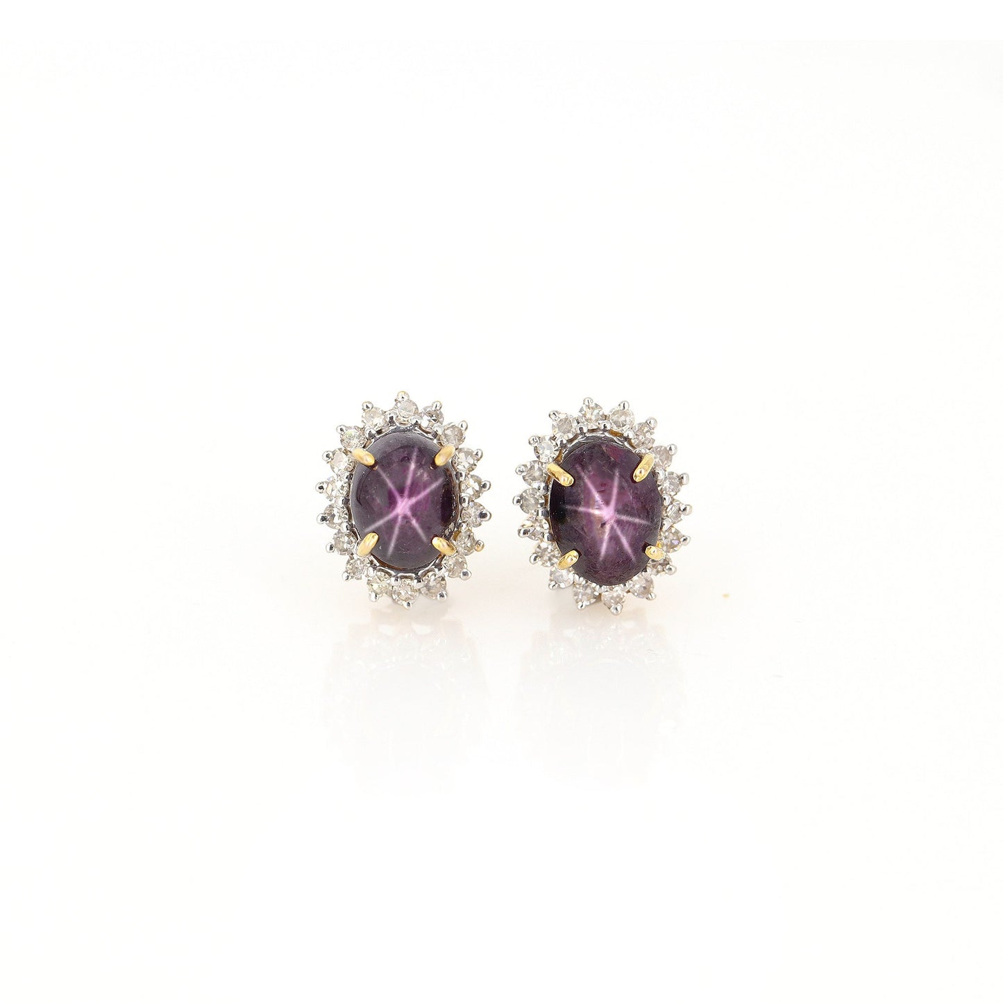 Star Ruby Studs Yellow Earring 18K Gold