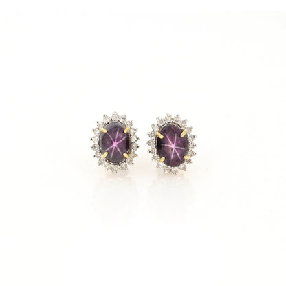 Star Ruby Studs Yellow Earring 18K Gold