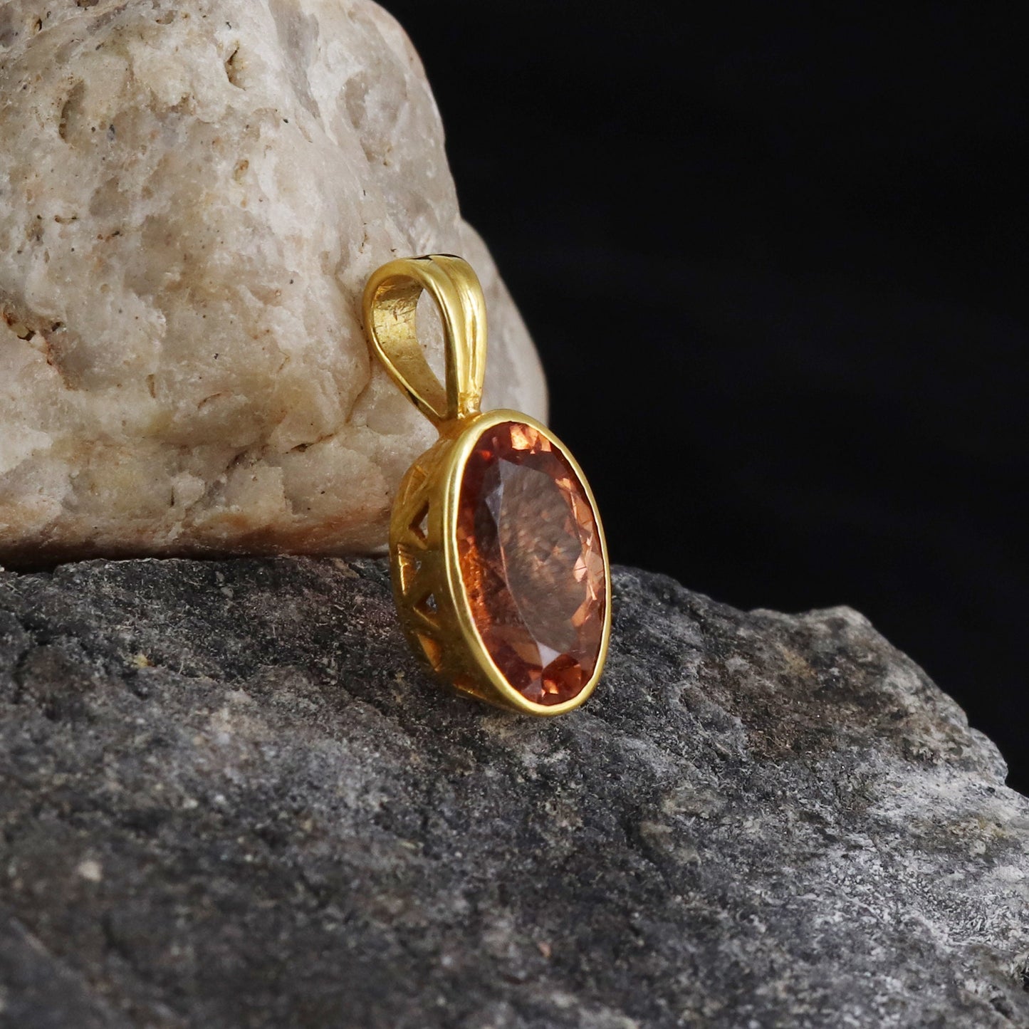 Yellow Orange Tourmaline Pendant 18K Gold