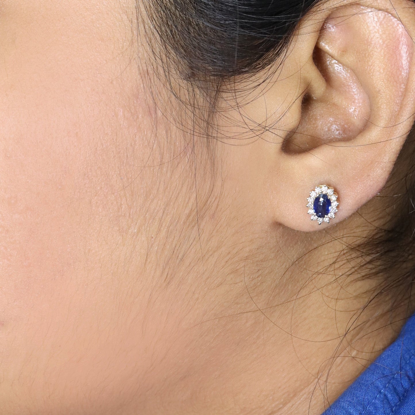 Yellow Blue Sapphire Studs Earring 14K Gold