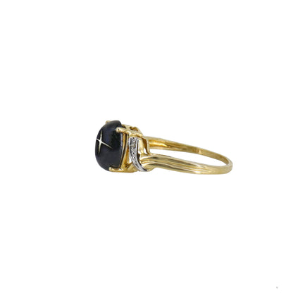 Bypass Style Black Star Ring 14K Gold