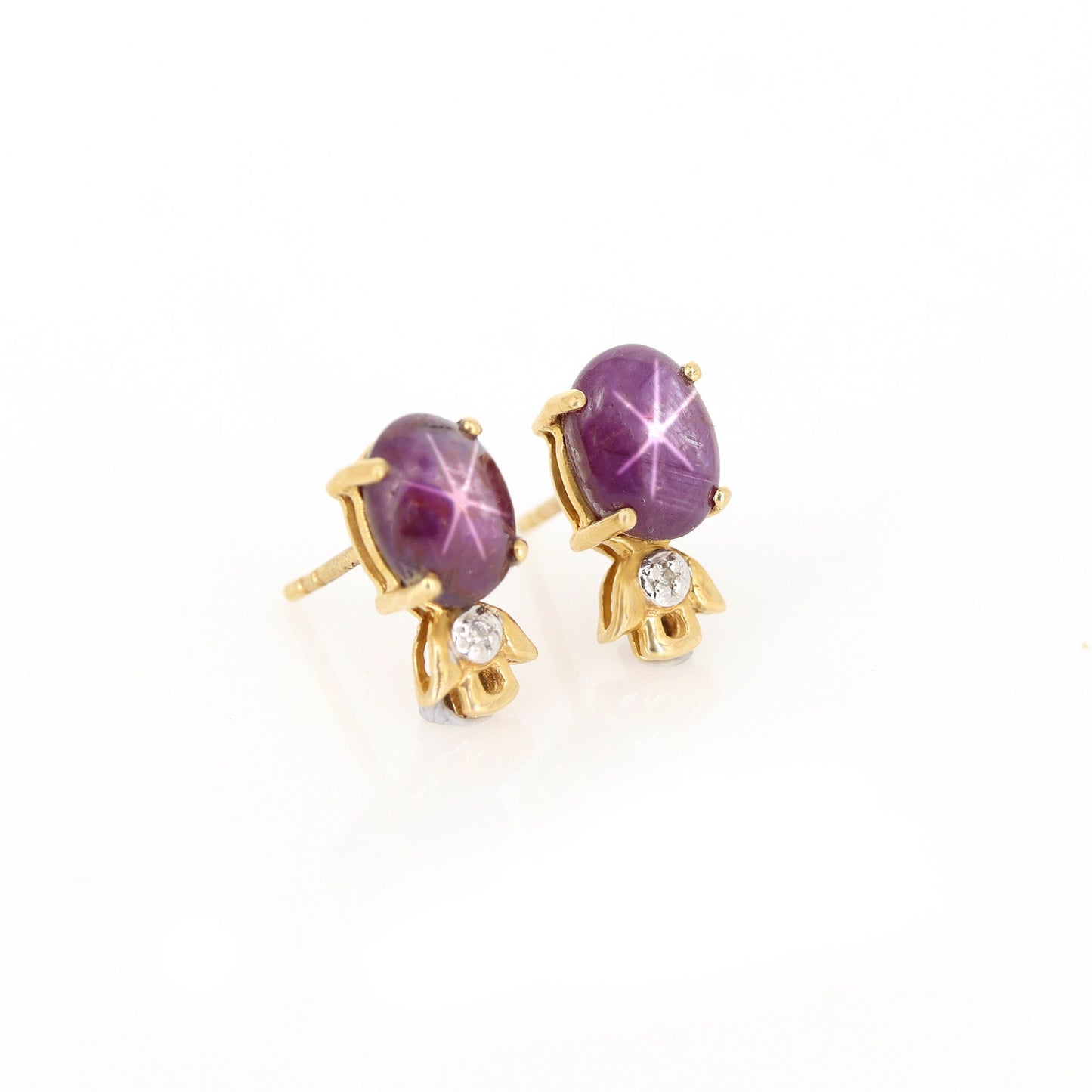Star Ruby Studs Yellow Earring 14K Gold