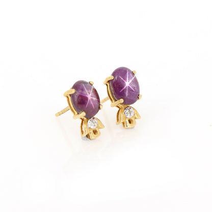 Star Ruby Studs Yellow Earring 14K Gold
