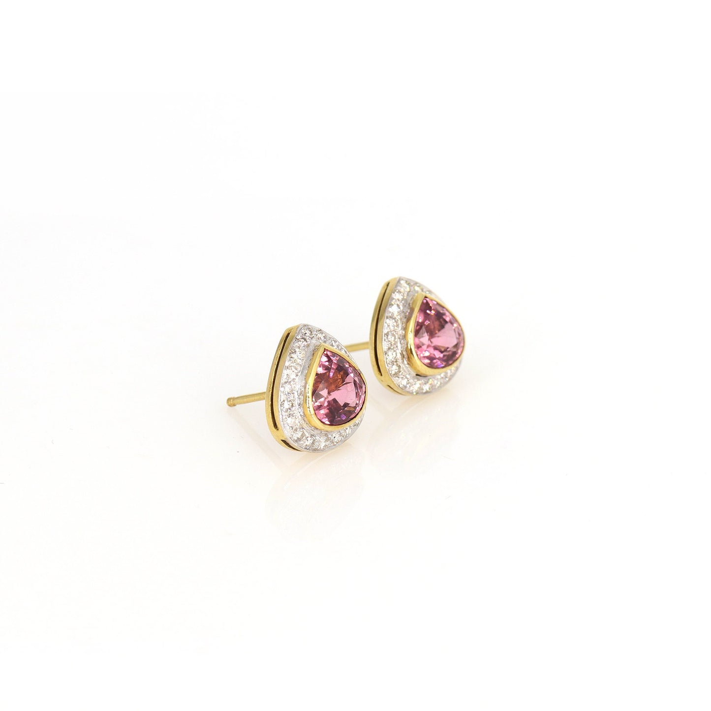 Pink Tourmaline & Brilliant Cut Earring 18K Gold