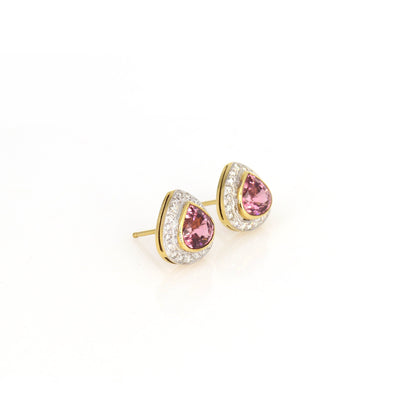 Pink Tourmaline & Brilliant Cut Earring 18K Gold