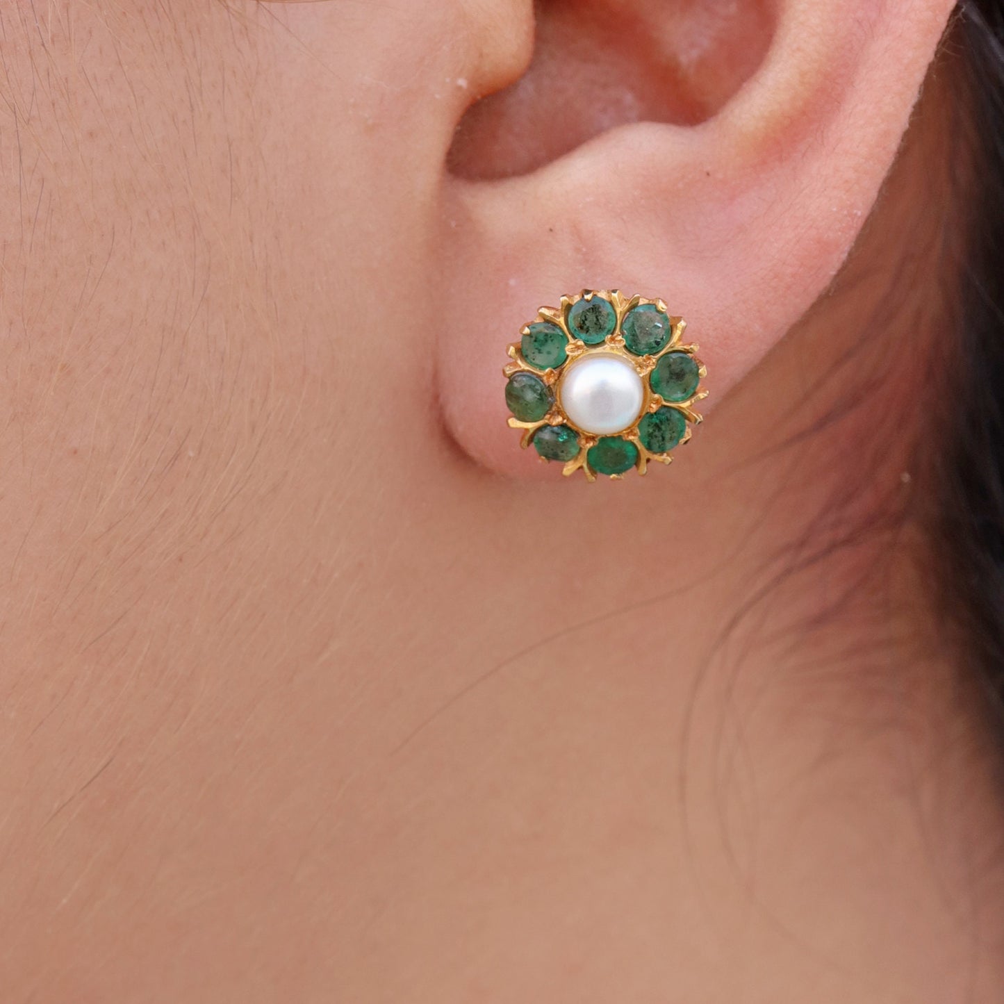 Yellow Emerald Pearl Earring 18K Gold