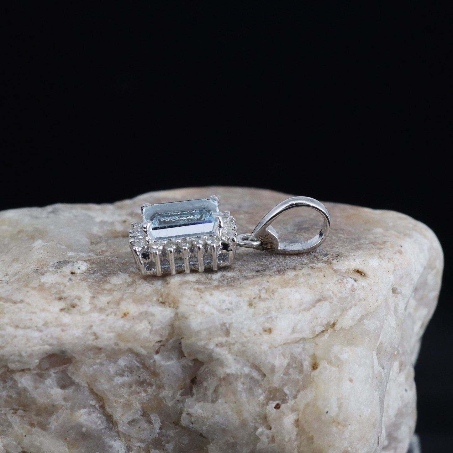 White Aquamarine Halo Pendant 14K Gold