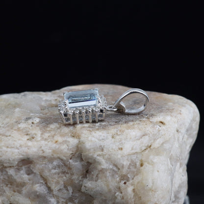 White Aquamarine Halo Pendant 14K Gold