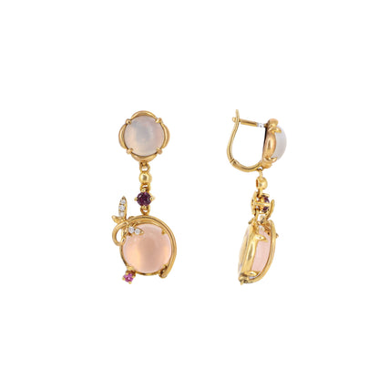 Yellow Rose Quartz Rhodolite & Gemstone Earring 18K Gold