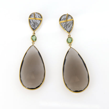 Black Rutilated Quartz Earring 18K Gold
