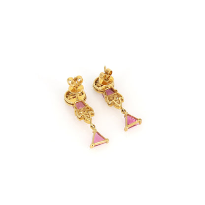 Triangle Tapered Baguette Cut Rubellite Tourmaline Earring 18K Gold