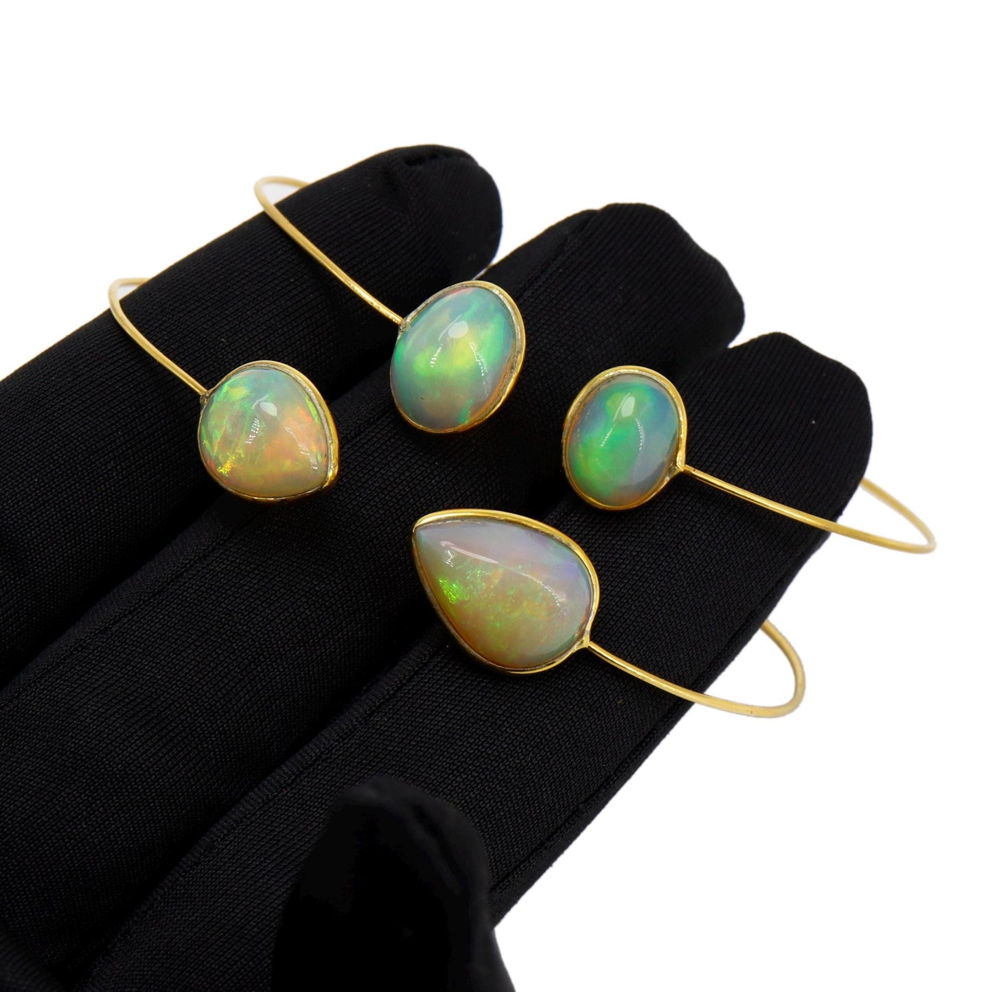 Oval Pear Shape Open Cuff Bangle Flexible Bangle Yellow Bangle Opal Finest Jewelry Anniversary 14K Gold