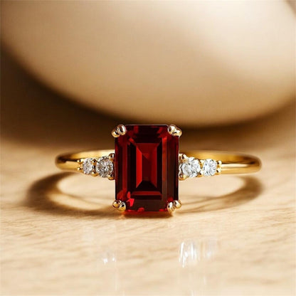 Red Garnet Ring 14K Gold