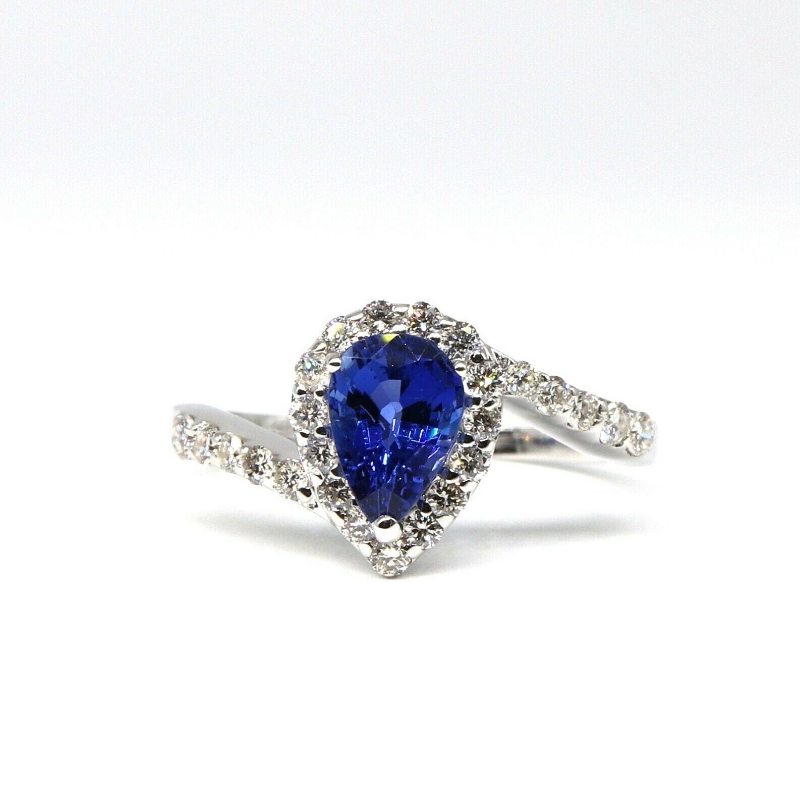 Handmade White Blue Sapphire Pear Ring 18K Gold