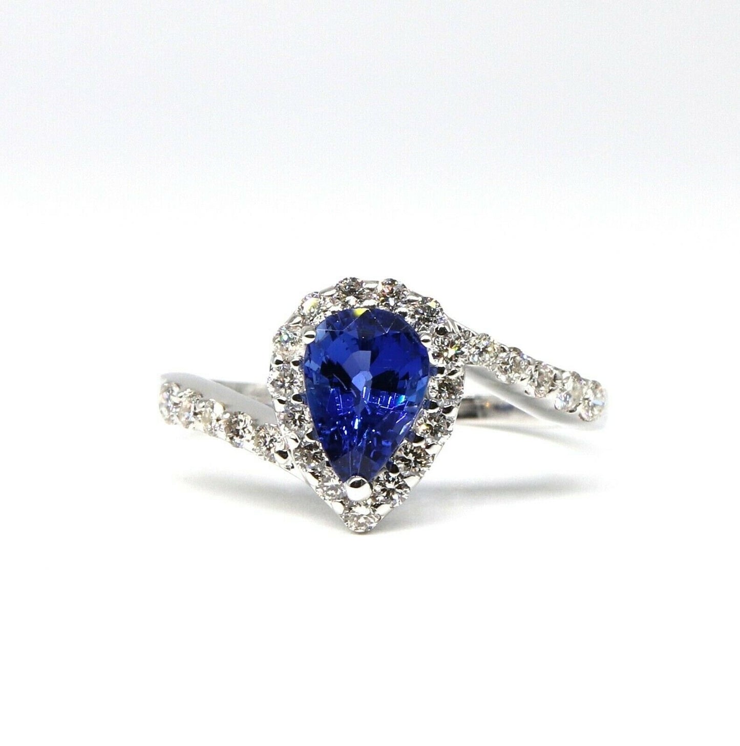 Handmade White Blue Sapphire Pear Ring 18K Gold