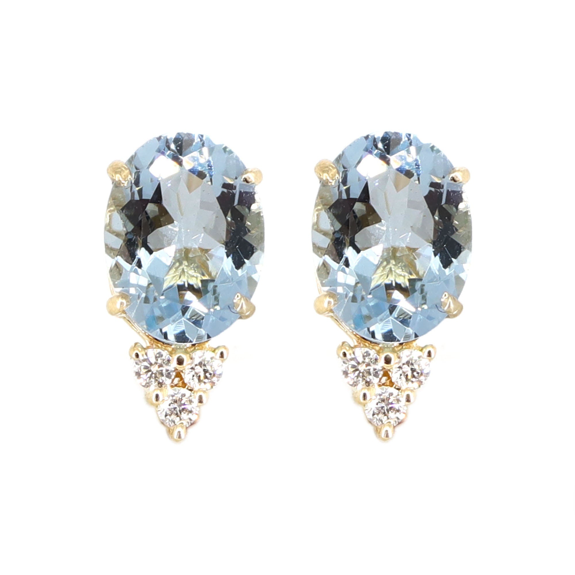 Yellow Studs Aquamarine Prong Setting Fine Earring 14K Gold