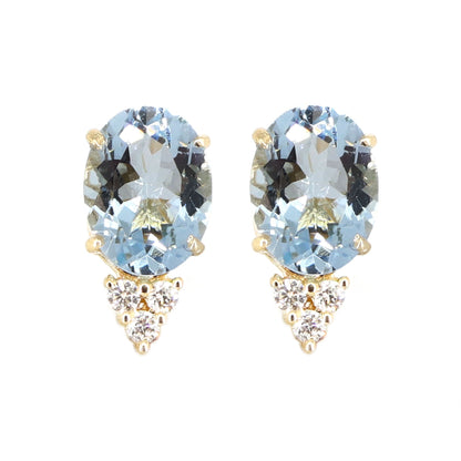 Yellow Studs Aquamarine Prong Setting Fine Earring 14K Gold