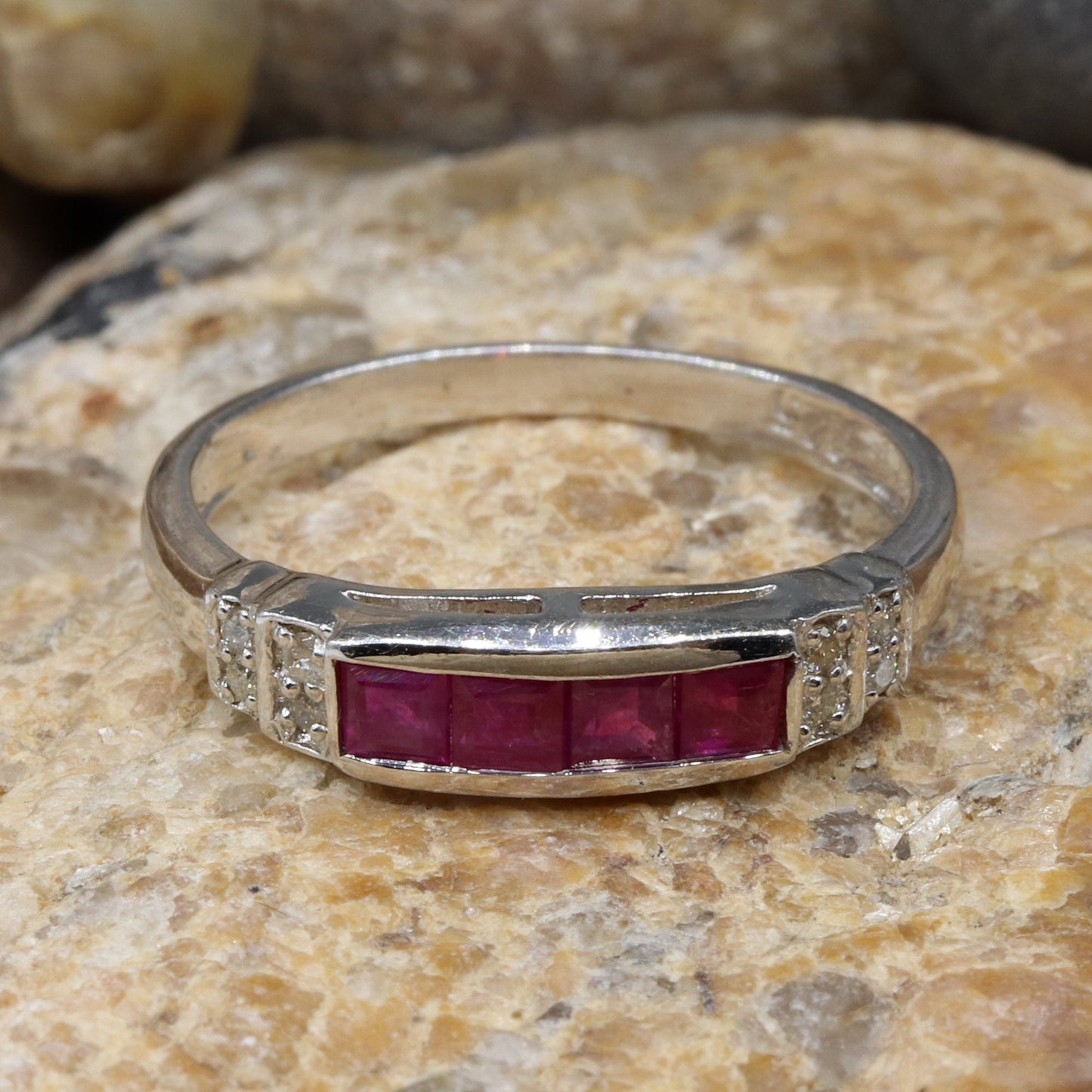 Classic Half Eternity Band Ruby 925 Sterling Ring Silver