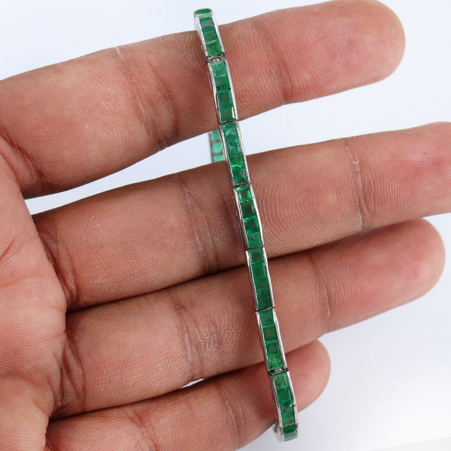Princess Cut Emerald Bracelet Silver