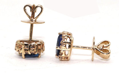 Blue Sapphire Gemstone Studs / Yellow Studs / Princess Cut Sapphire Stone Stud Earring 14K Gold