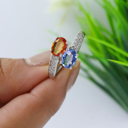 Oval Cut Multi Sapphire & Ring Silver