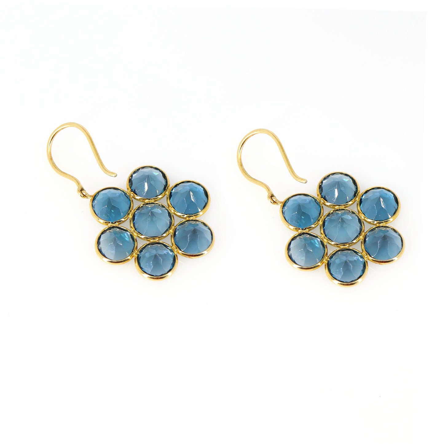 Flower Style Dainty London Blue Topaz Earring 18K Gold