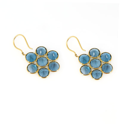 Flower Style Dainty London Blue Topaz Earring 18K Gold