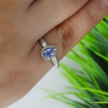 Pear Cut Gemstone Ring Silver