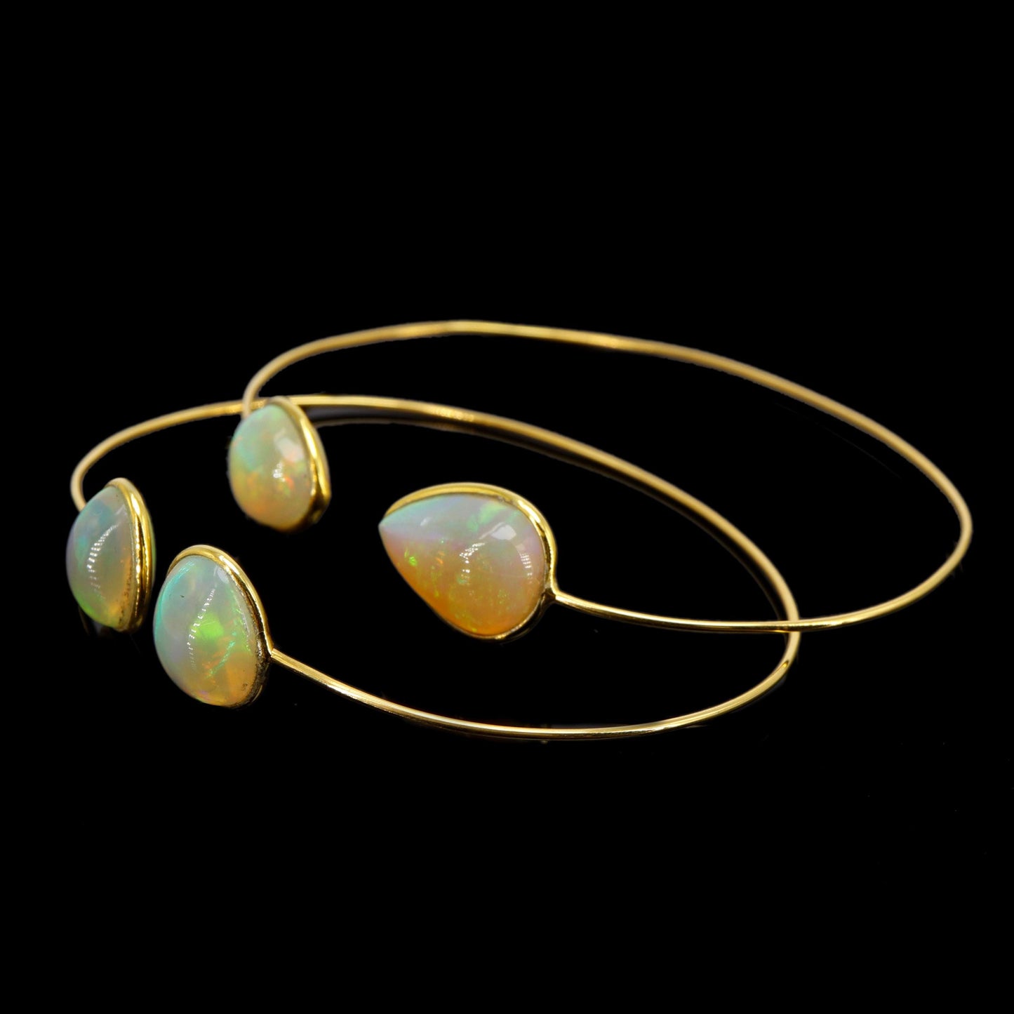 Oval Pear Shape Open Cuff Bangle Flexible Bangle Yellow Bangle Opal Finest Jewelry Anniversary 14K Gold