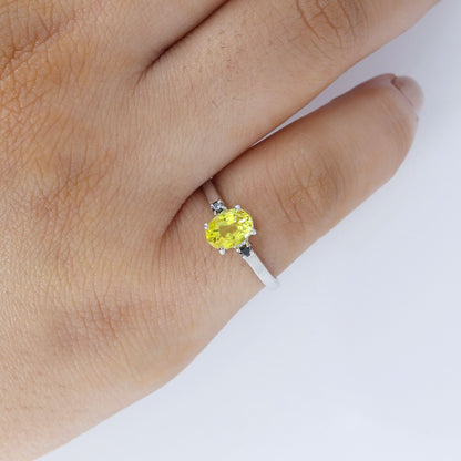 Oval Cut Yellow Sapphire Ring Silver