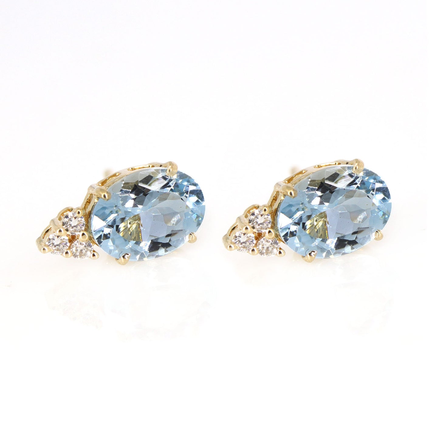 Yellow Studs Aquamarine Prong Setting Fine Earring 14K Gold