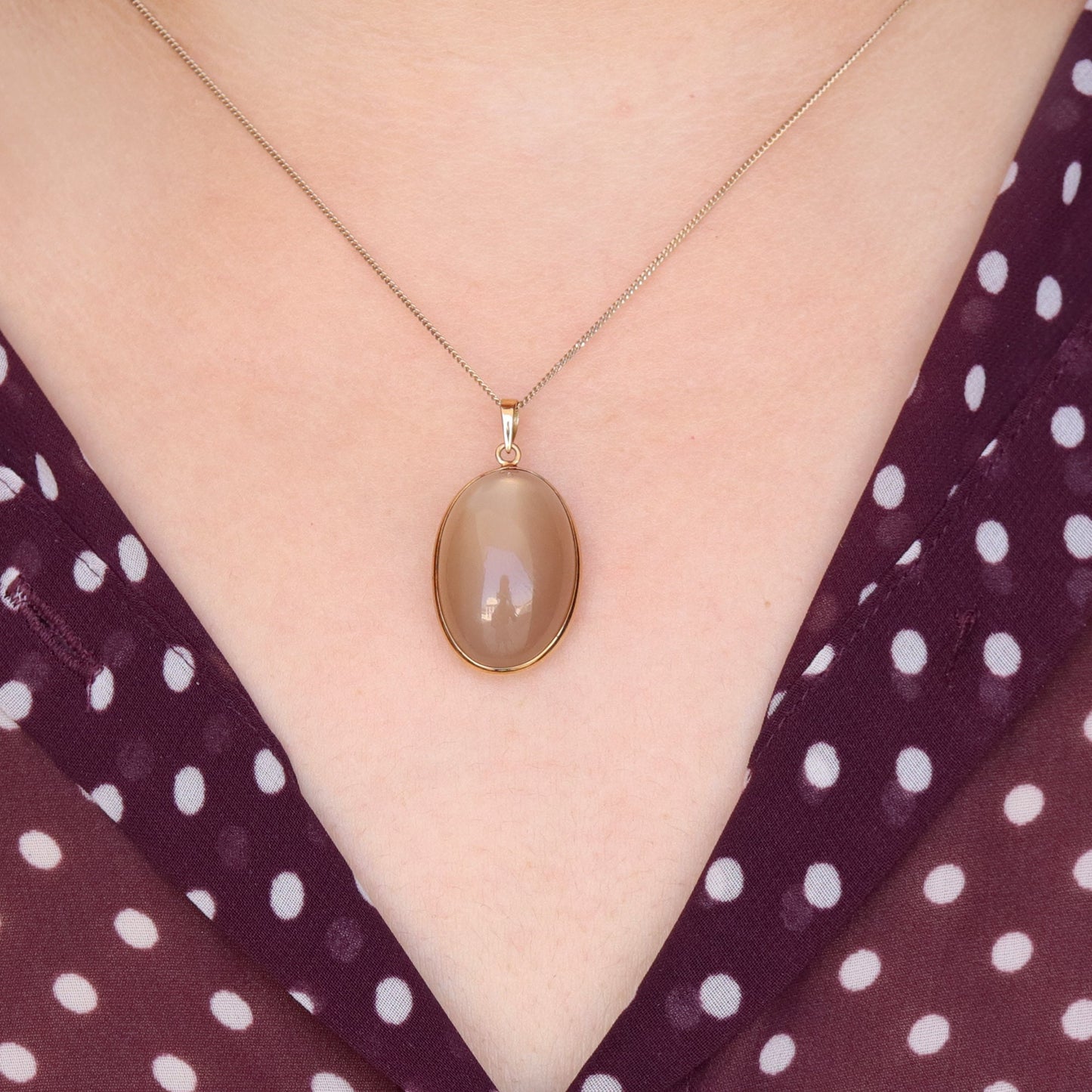 Peach Moonstone Pendant 14K Gold