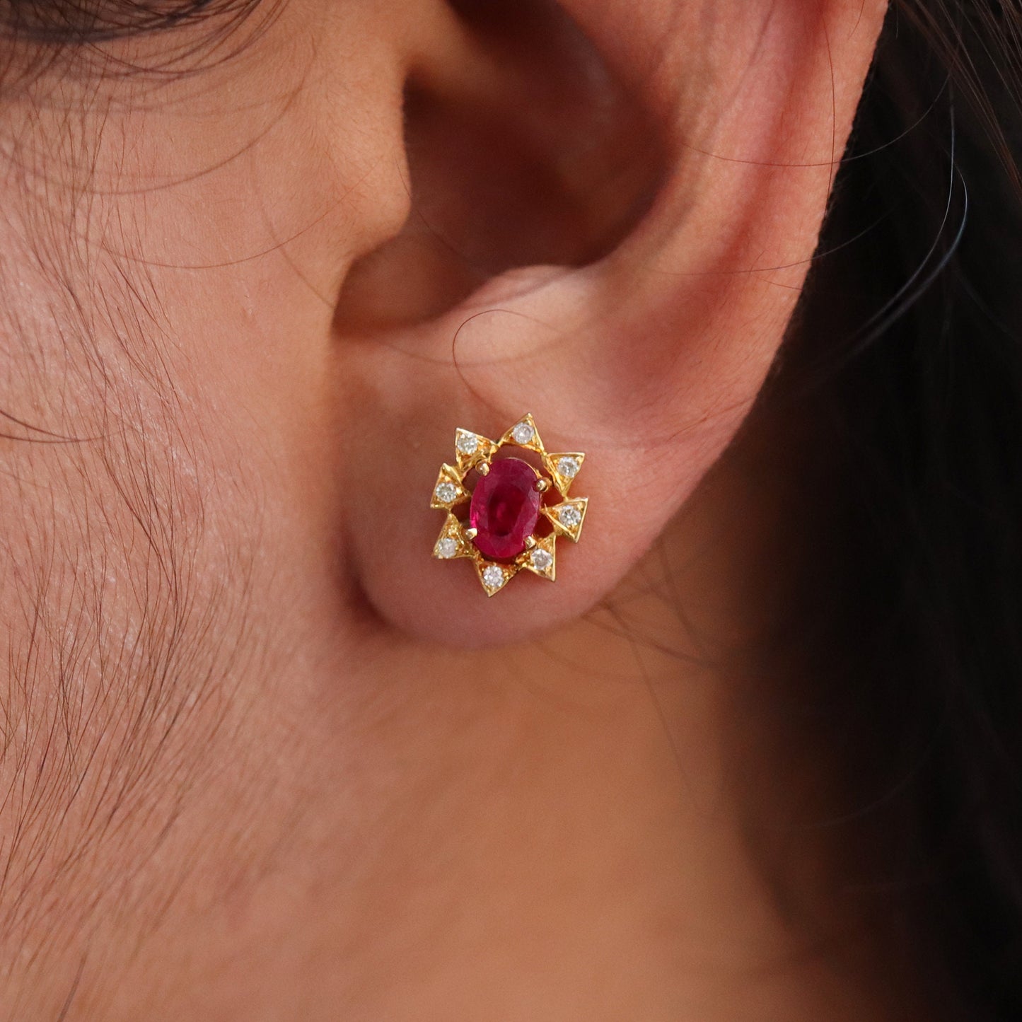 Minimalist Real Ruby Earring 18K Gold