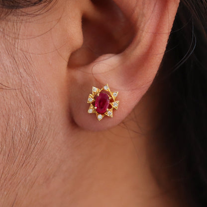 Minimalist Real Ruby Earring 18K Gold