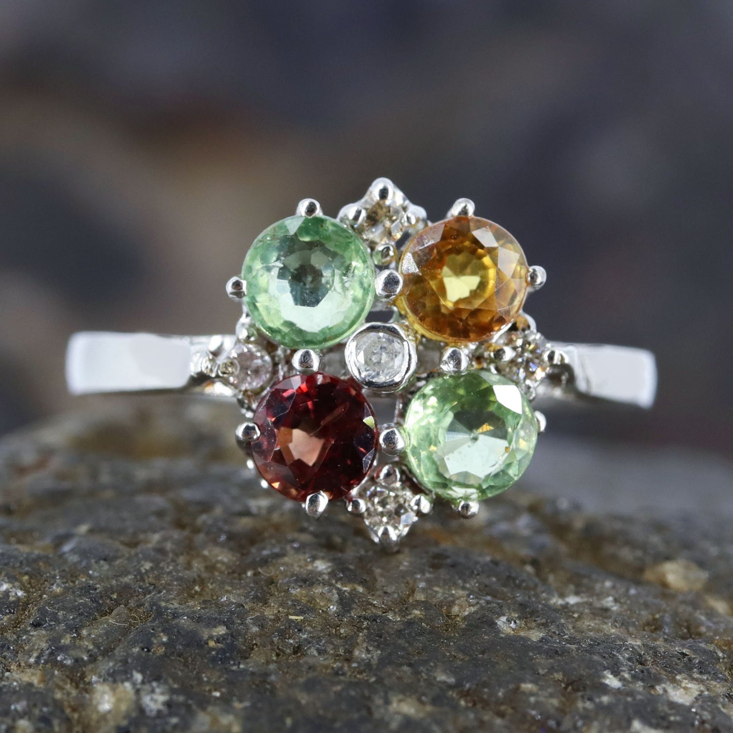Round Cut Multi Sapphire & Ring Silver