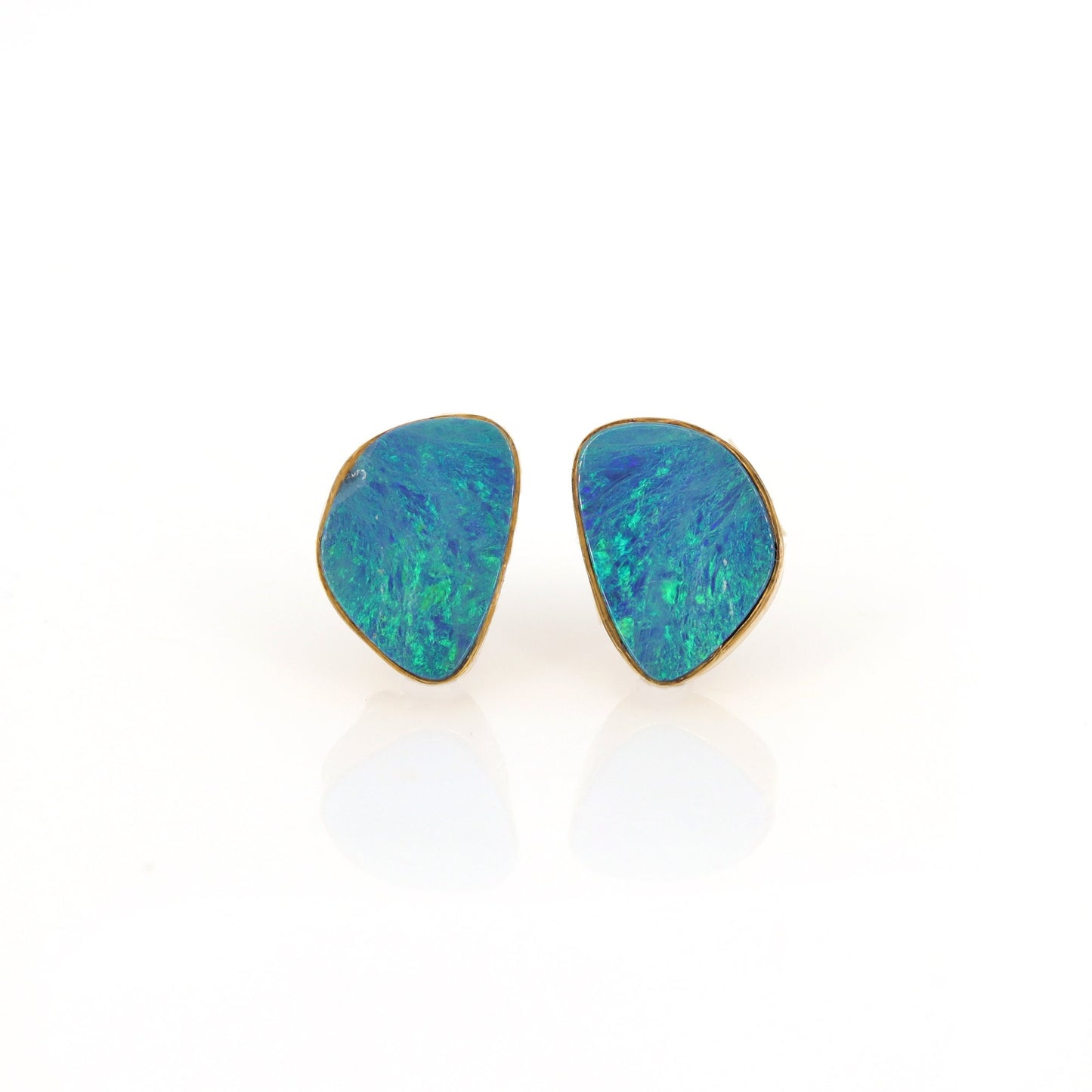 Blue Opal Fancy Shape Studs Yellow Tiny Stud Earring 14K Gold