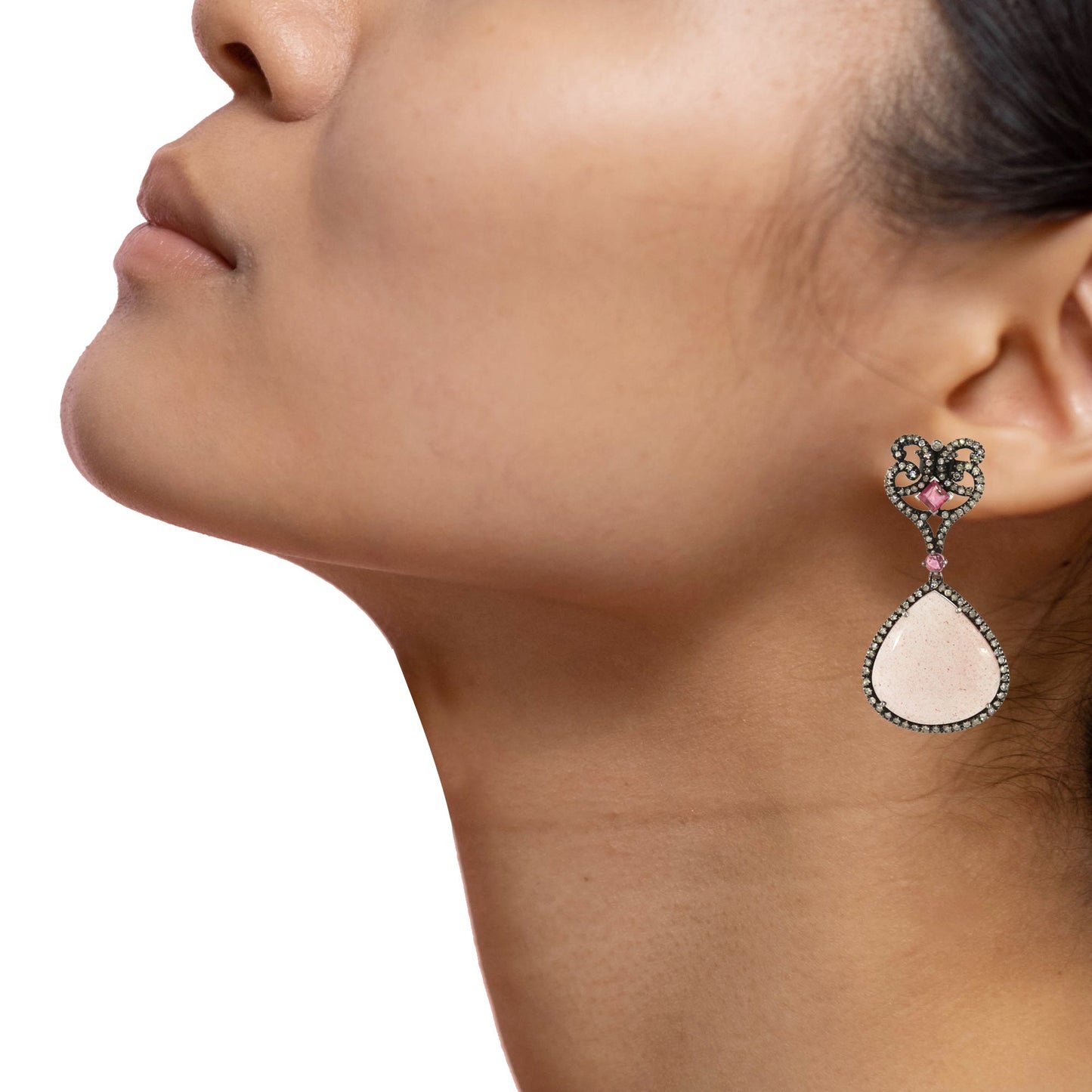 Pink Moonstone Tourmaline Earring