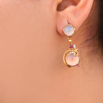 Yellow Rose Quartz Rhodolite & Gemstone Earring 18K Gold