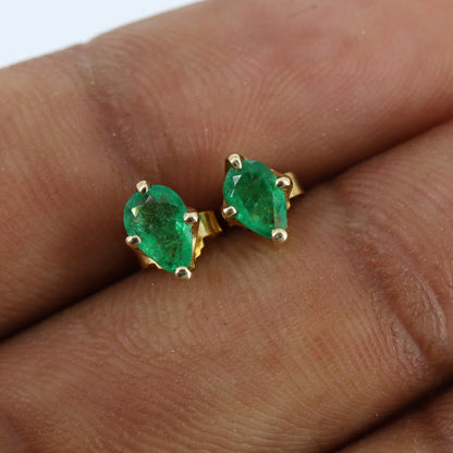 7Mm Emerald Stud Earring 14K Gold