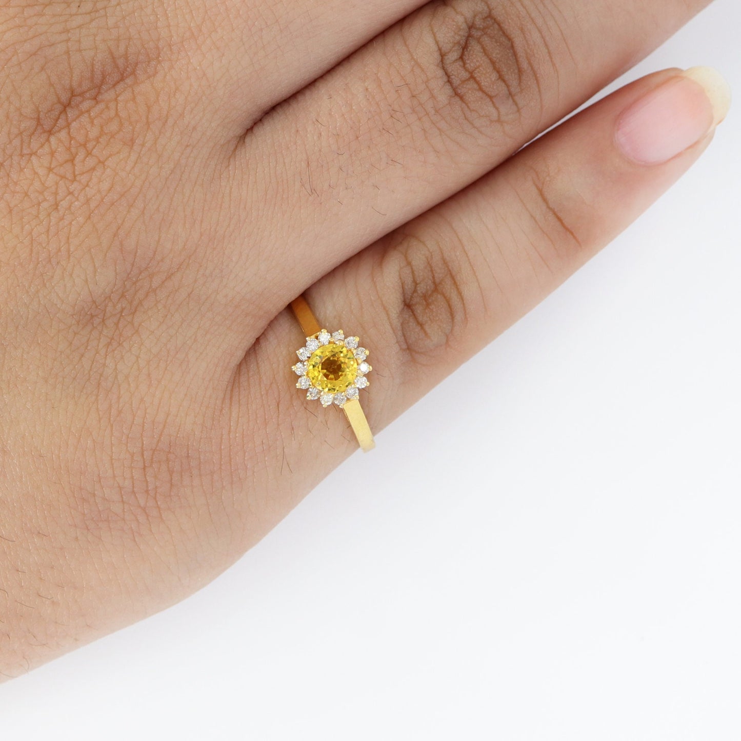 Brilliant Cut Yellow Sapphire Ring 14K Gold